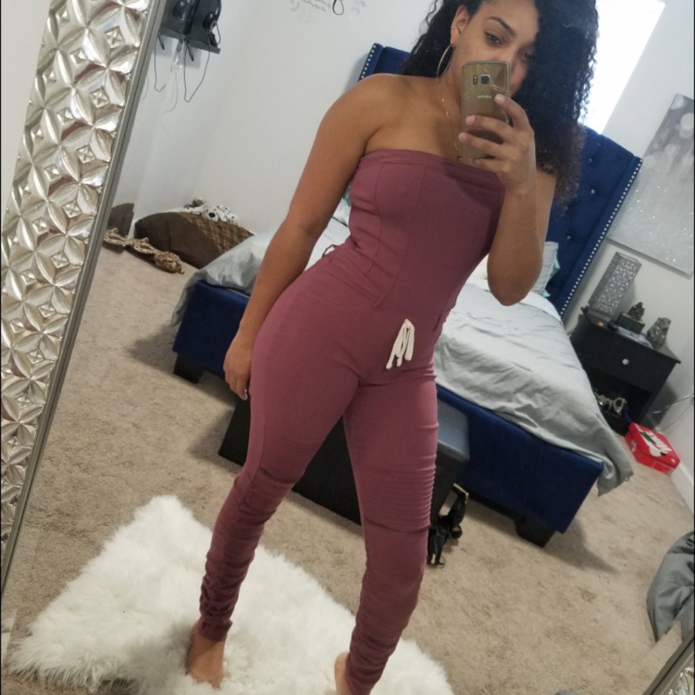 Sporty purple jumpsuit.